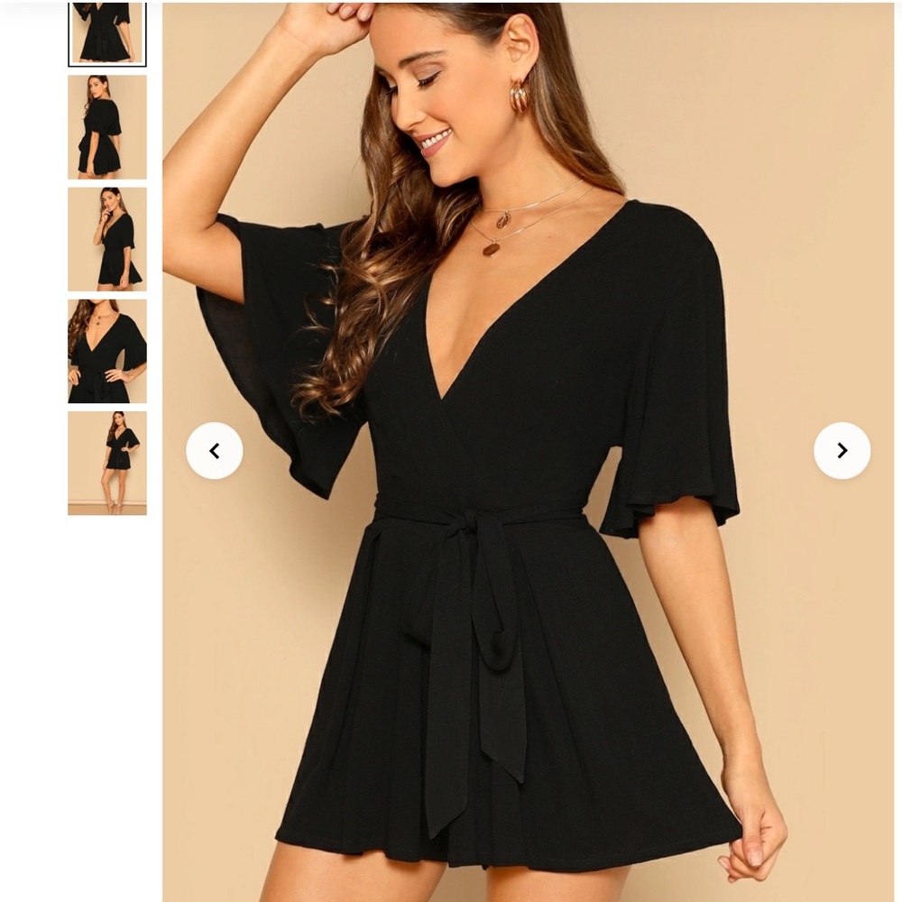 Flowy Black Faux Wrap Jumpsuit Romper SHEIN